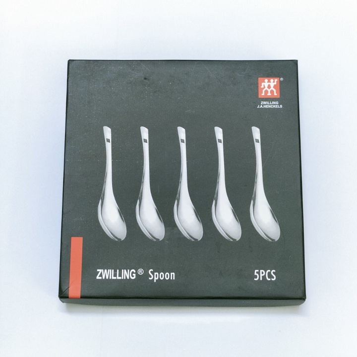 Set 5 thìa inox ZWILLING - STAINLESS STEEL sâu lòng, cán dày, sáng bóng, kèm hộp đựng sang trọng
