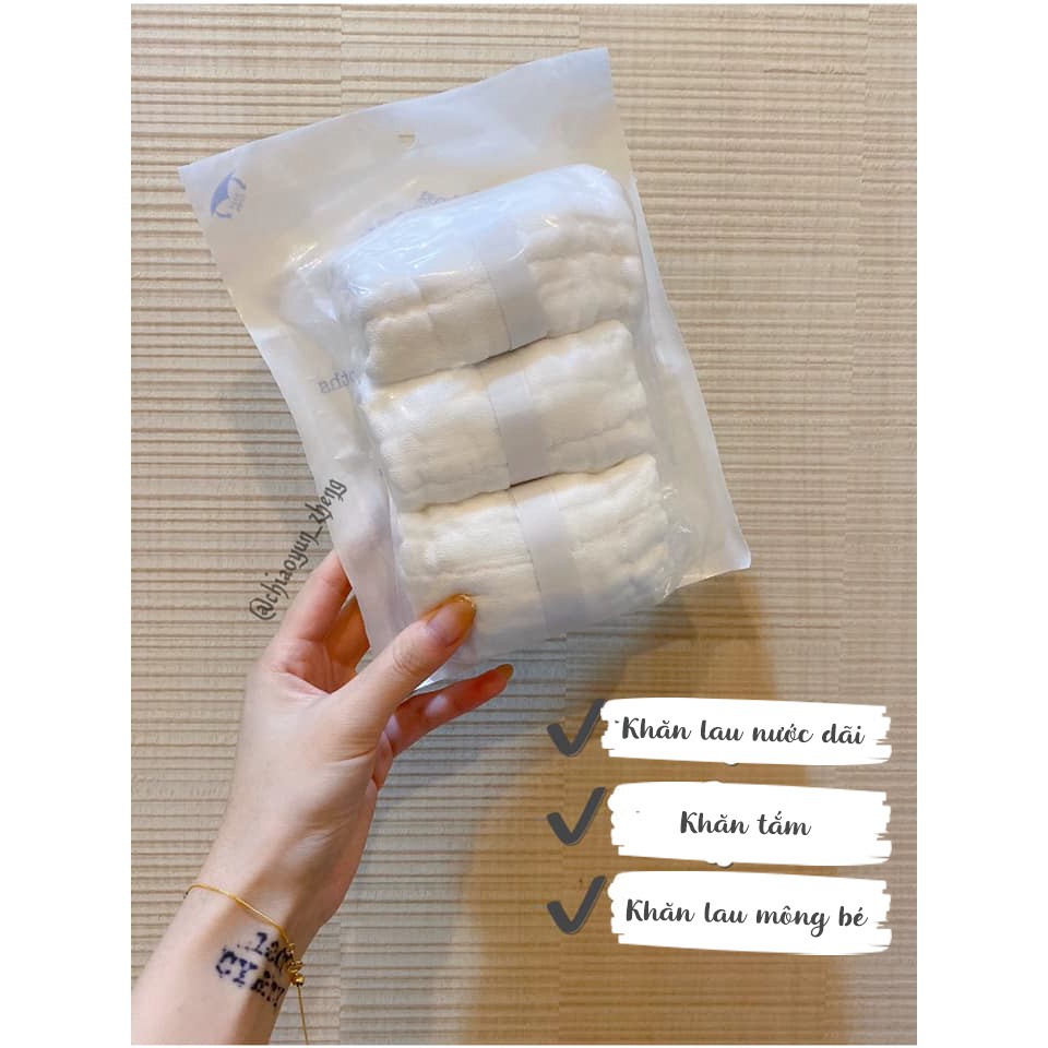 Khăn Sữa Vải Bông 9 Lớp L'ange Bao Bì Kháng Khuẩn Set 3 Chiếc Thấm Hút Tốt