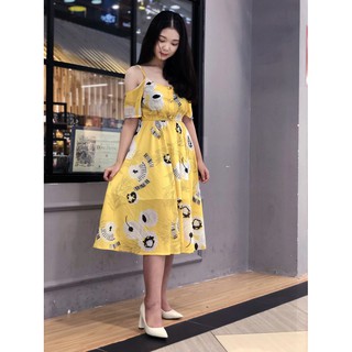 Đầm maxi hoa vàng trẻ trung Misa Fashion MS337 dạo phố, dự tiệc