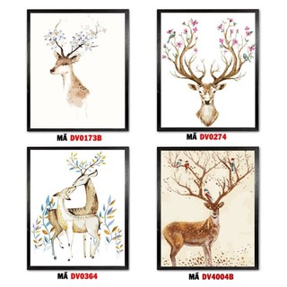 Tổng hợp các mẫu Tranh tô màu sơn dầu số hóa Hươu size 40x50cm đã căng khung và đầy đủ phụ kiện