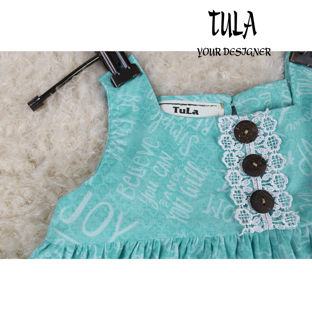 Áo Baby Doll Bé Gái Màu Xanh Thiên Thanh Họa Tiết Vải Thô Hàn Cực Yêu