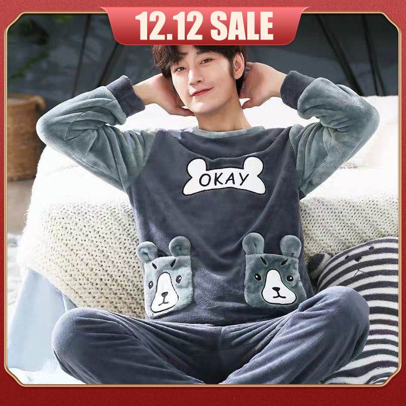 Bộ đồ ngủ chất nhung dày dặn dáng rộng thời trang thu đông cho nam