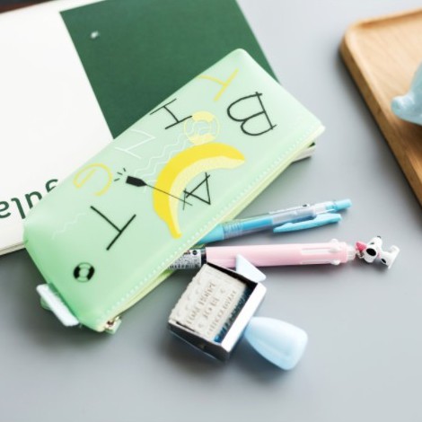Hộp bút cute in Typography và Hoa quả chất liệu silicone chống nước khóa kéo tiện dụng BMBooks