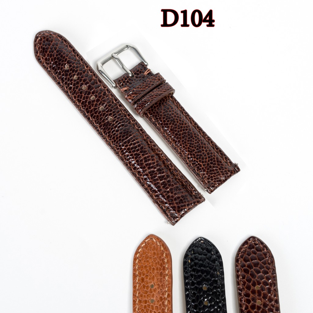 Dây đồng hồ nam da đà điểu-khâu tay thủ công D104 size 18mm, 20mm, 22mm, 24mm-Bụi leather