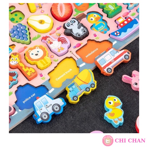 Đồ chơi gỗ thả hình câu cá đa năng 7in1 học chữ số giáo dục montessori phát triển trí tuệ Chi ch