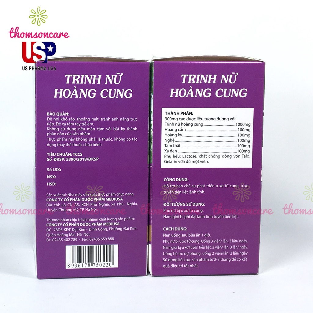 Trinh nữ hoàng cung Hộp 50 viên hỗ trợ giảm u xơ tử cung, tuyến vú phì đại tiền liệt tuyến, có thêm xạ đen, tam thất