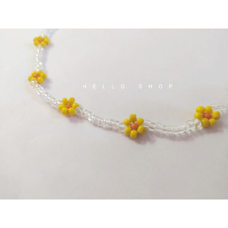 VÒNG TAY CHOKER LẮC CHÂN XINH XỈU HẠT CƯỜM KẾT HOA NÈ
