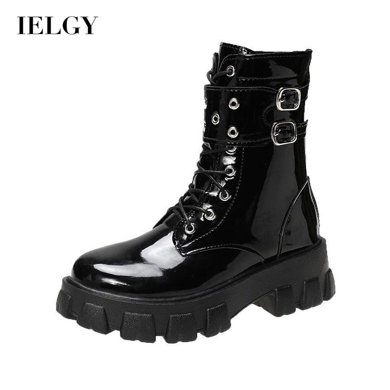 Giày bốt IELGY cổ cao đế dày có khóa kéo phong cách Hàn Quốc cá tính