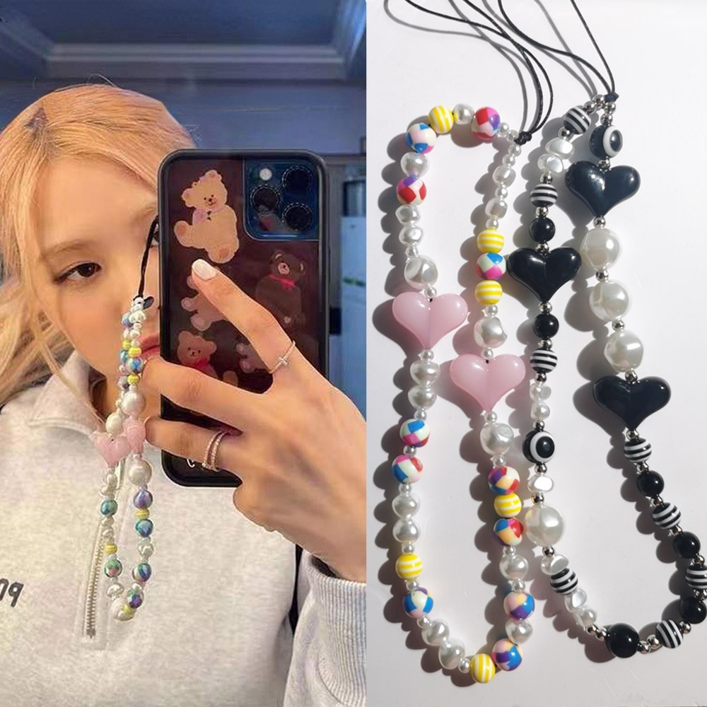 1 Dây Đeo Điện Thoại Di Động Bằng Acrylic Pha Lê Hình Mặt Cười Đính Hạt Màu Cá Tính Chống Mất