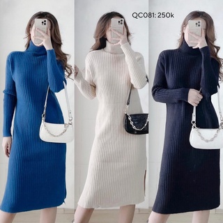 Đầm len cổ lọ tay dài xẻ tà chibest qc081