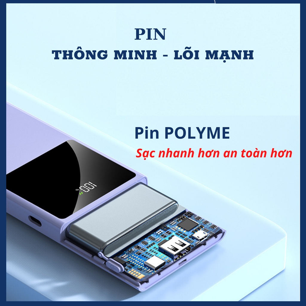 Sạc dự phòng SIÊU nhanh 66W, Sạc nhanh PD20W,  10000mAh màn LED, MÀU TÍM, kèm cáp 2in1,sạc nhiều thiết bị