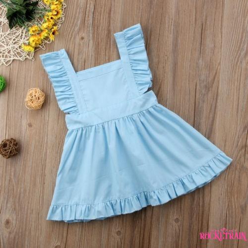 Đầm chữ A cổ vuông hai dây viền bèo xinh xắn cho bé gái