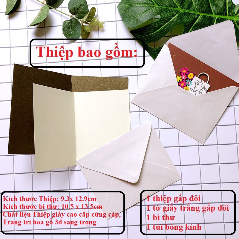 Thiệp Chúc Mừng các dịp Sinh Nhật, Cảm ơn, Tốt Nghiệp trang trí hoa gỗ 3D sang trọng TH31