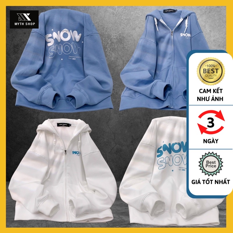 Áo Khoác Nỉ Bông SNOW Form Rộng Vải Nỉ Bông Unisex Ulzzang Màu Xanh Trắng | BigBuy360 - bigbuy360.vn