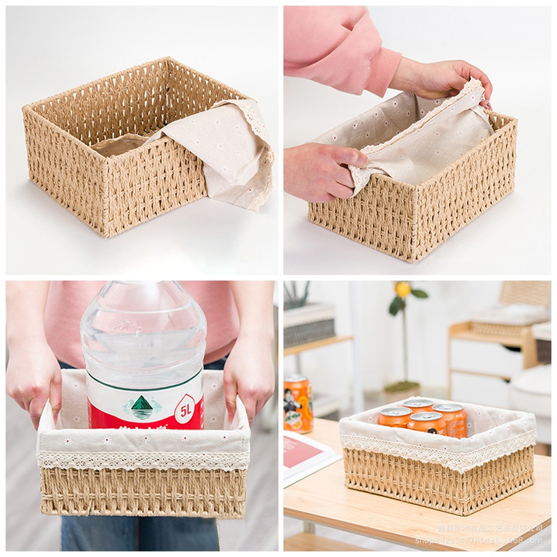 Giỏ đựng đồ đan thủ công kích thước S/M/L trang trí bàn phong cách Bắc Âu