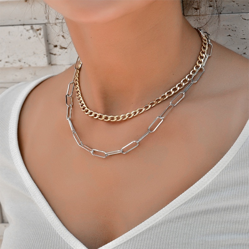 [Augustcloth | AugustJewelry] Dây chuyền/ vòng cổ hợp kim mắc xích nhỏ vàng và mắc xích lớn bạc phong cách Hàn Quốc
