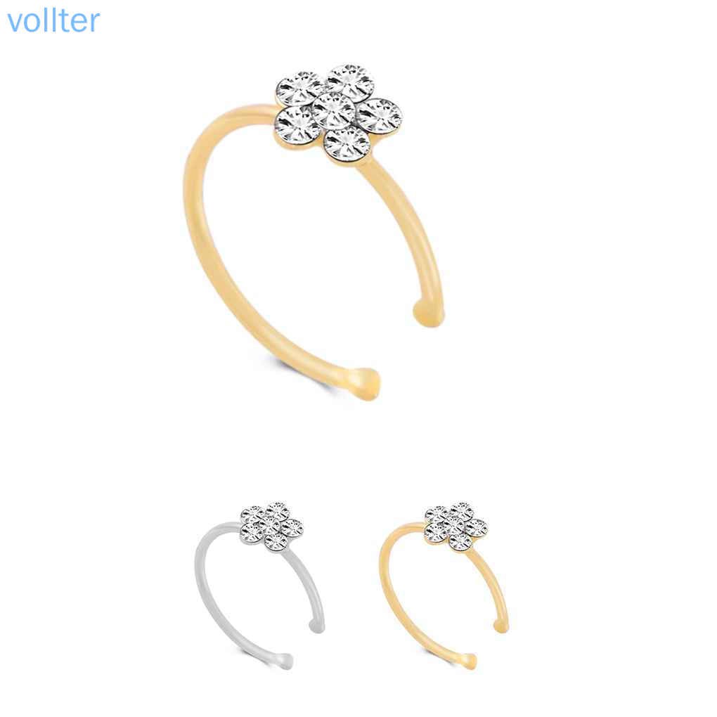 VOLL Rhinestone Flower Fake Hoop Nose Ring Punk Fake Lip Clip Girl Nostril Hoop Ear Hoop Ring Body Jewelry