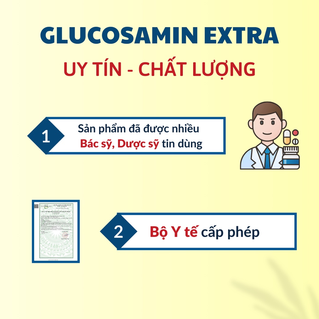 Viên uống GLUCOSAMIN EXTRA bổ sung glucosamin, chondroitin, hyaluronic acid giúp giảm khô khớp, thoái hóa khớp