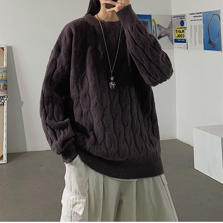 Áo Sweater Cổ Tròn Dáng Rộng Màu Sắc Đơn Giản Thời Trang Thu Đông Phong Cách Hàn Quốc Cho Nam Và Nữ