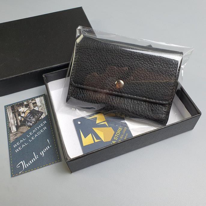 Ví da mini nam/nữ Đen mesh đỏ Cao Cấp – MN115, BH 3 Năm, Ví nhỏ