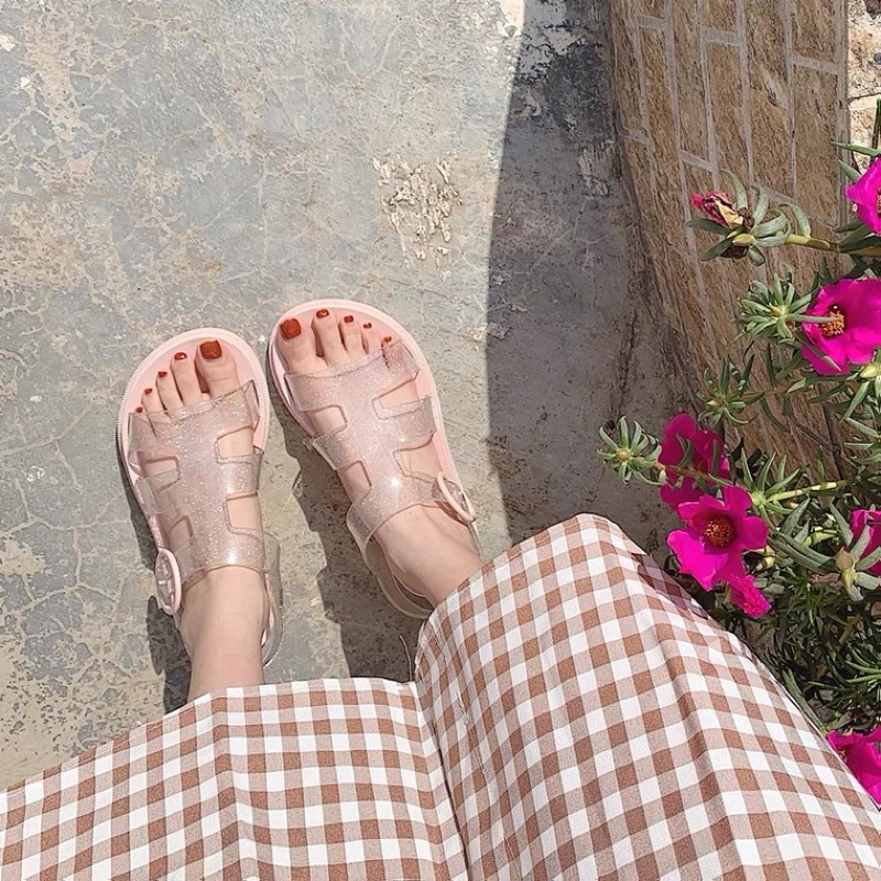 sandal nữ thạch trong suốt đế bằng La Mã M1265555