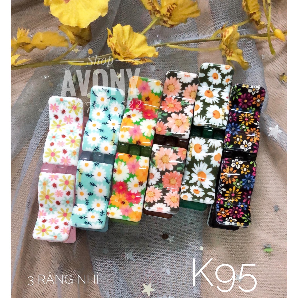 [NHÍ] Bấu tóc càng cua 3 răng size mini in hoa - Honey, Cặp tóc dành cho tóc siêu ít