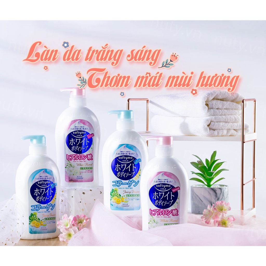 Sữa Tắm Nhật Softymo White Body Soap Giúp Trắng Da &amp; Ngăn Ngừa Lão Hóa KOSE Nội Địa Nhật Bản 600ml - SAKUKO