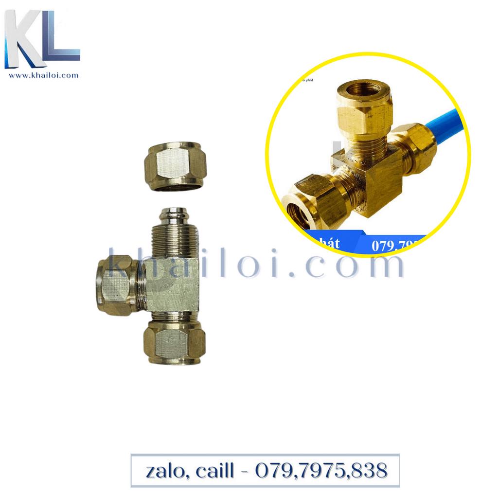 Nối ngã ba siết ống hơi khí nén - Tê siết cam 3 đầu thau-3 đầu siết ống hơi thau