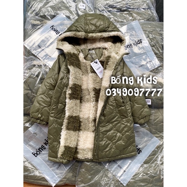 Áo Parka Dáng Dài Bé Gái Lót Cừu Trần Trám Rêu ZR