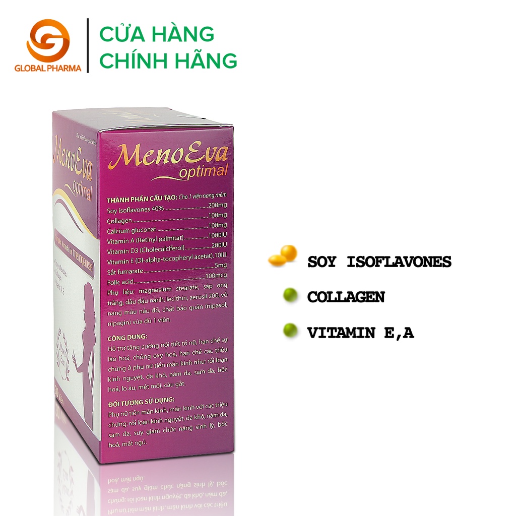 Viên uống mầm đậu nành menoeva optimal An Châu cân bằng nội tiết tố nữ, hạn chế sự lão hóa lọ 30 viên - Global Pharma