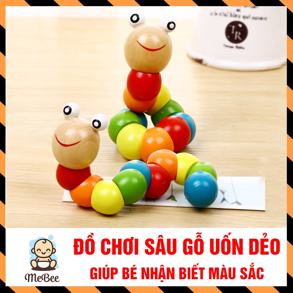 Đồ chơi con sâu gỗ uốn dẻo nhiều màu sắc đáng yêu cho bé