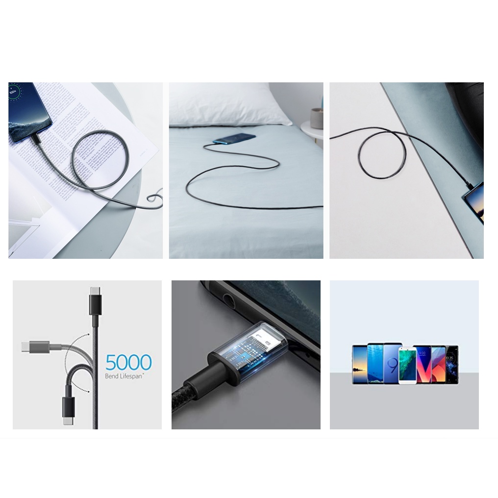 Dây cáp dù ANKER PowerLine USB to USB-C Sạc nhanh Quick Charge 15W  Androi Samsung  A8023 A8173 dài 0.9 Mét 1.8 Mét