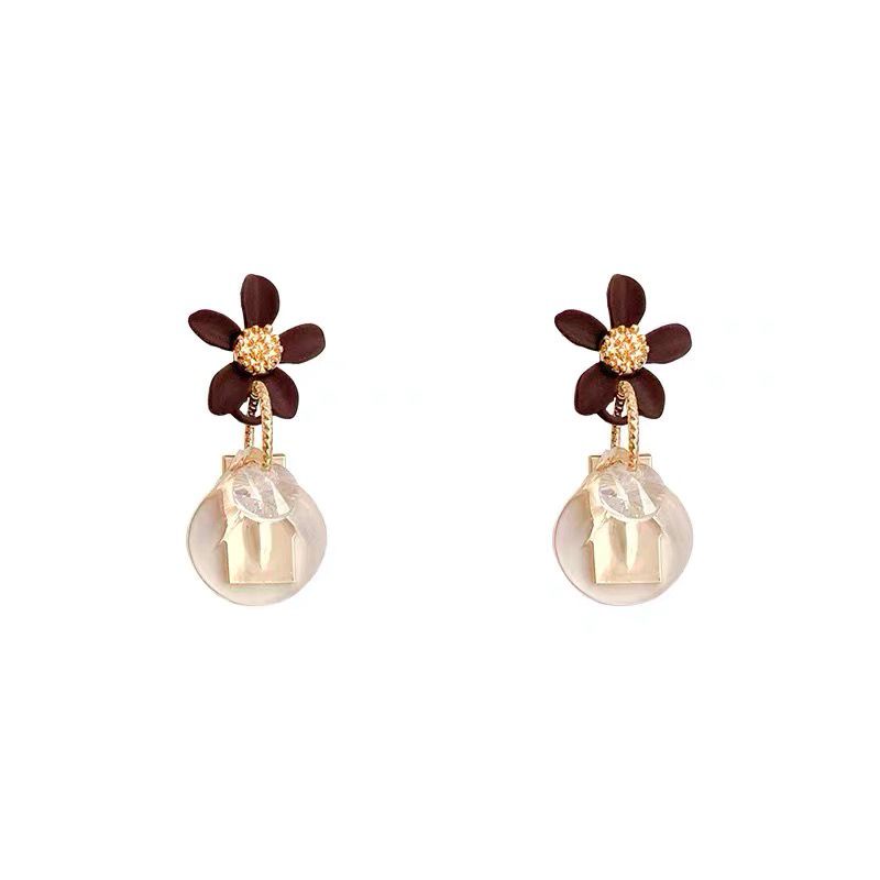 Bông Tai Hình Hoa Tròn Màu Đen Phong Cách Hàn Quốc Thời Trang Cho Nữ