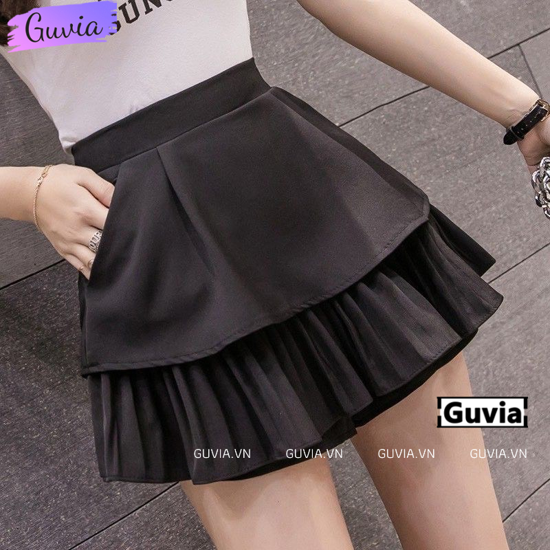 Chân Váy Xếp Ly 2 Tầng Dáng Xòe Xếp Ly Lưng Cạp Cao (Có Quần Trong) GUVIA