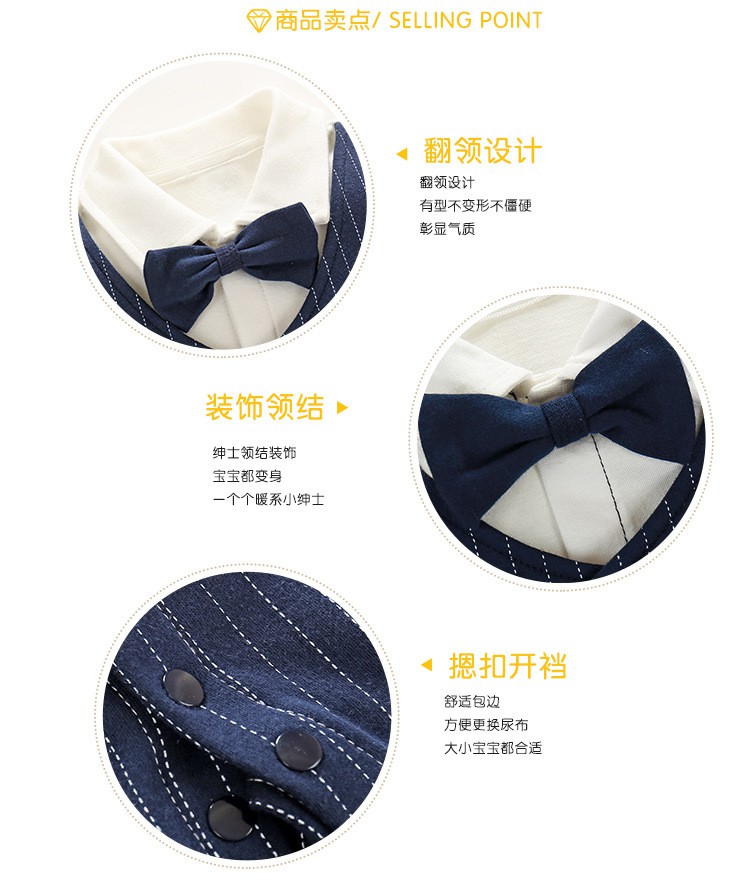 Áo Liền Quần Tay Dài Bằng Cotton Phong Cách Quý Ông Cho Bé Trai 0-3 Tuổi 0171