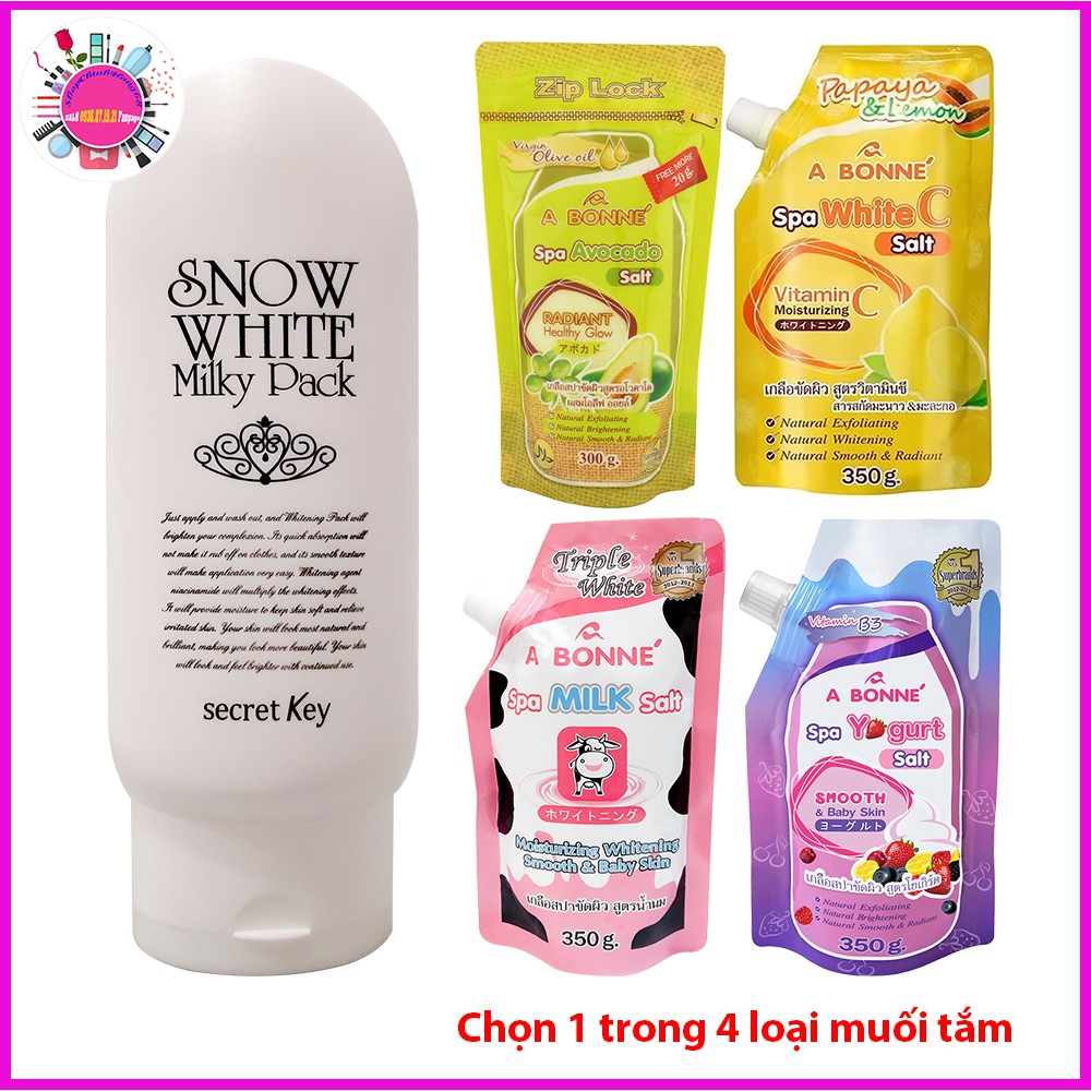 Dưỡng Thể VASELINE + Kem Dưỡng SNOW WHITE SECRET KEY + Muối Tẩy Tế Bào Chết A BONNE (COMBO) | BigBuy360 - bigbuy360.vn