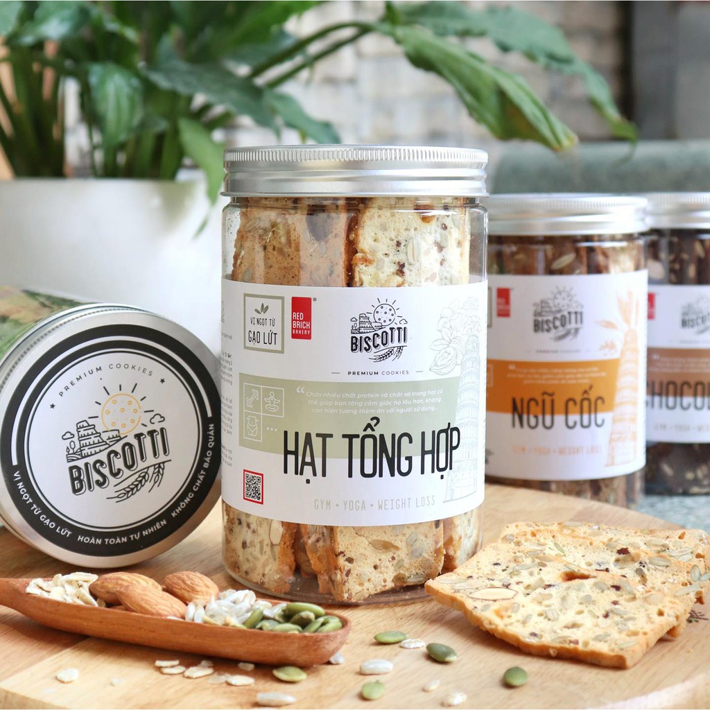 Bánh BISCOTTI Gạch Đỏ Tốt Cho Chế Độ Ăn Kiêng, Giảm Cân, Người Bị Tiếu Đường Hộp 250g