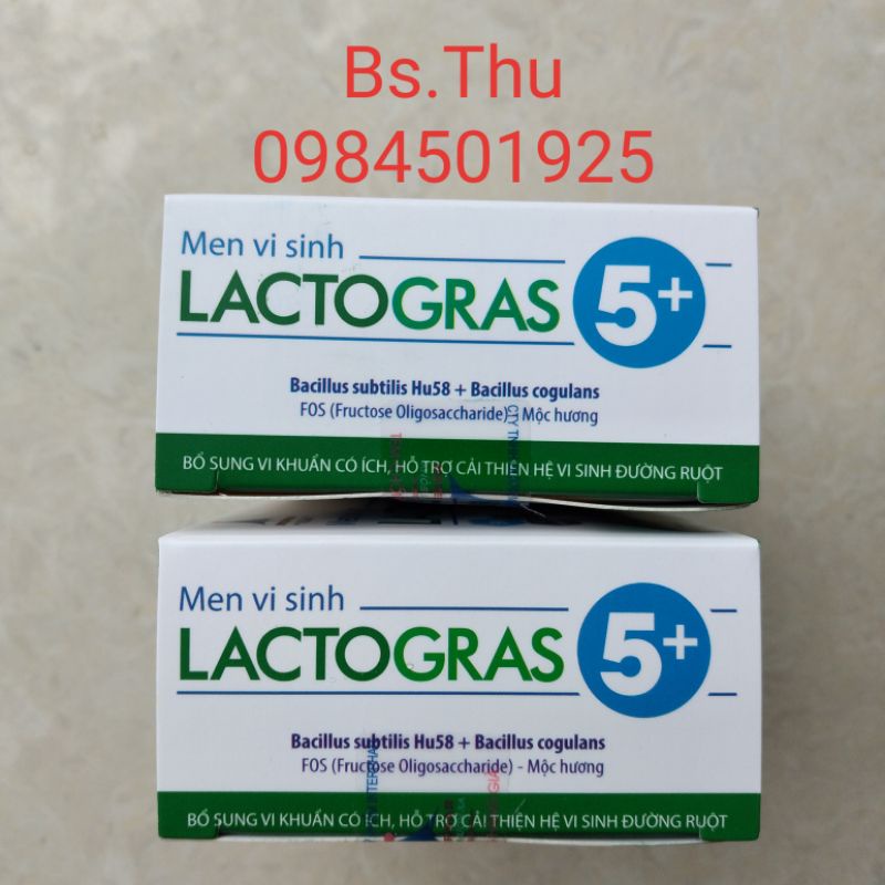 Men vi sinh Lactogras 5+ hộp 30 viên, hỗ trợ tăng cường tiêu hóa, bổ sung lợi khuẩn đường ruột