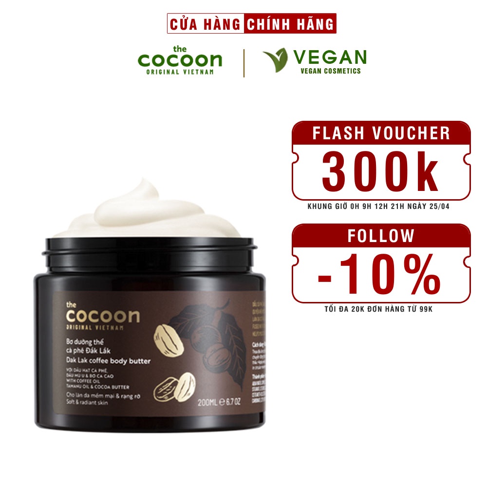 Bơ dưỡng thể cà phê đắk lắk cocoon 200ml thuần chay