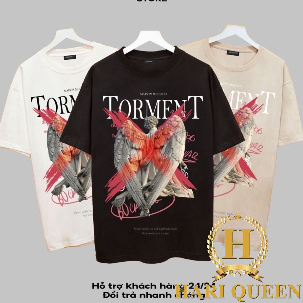 Áo phông Torment form rộng đẹp- Áo thun tay lỡ Unisex nam nữ kiểu hàn quốc vải cotton HARI in hoạ tiết