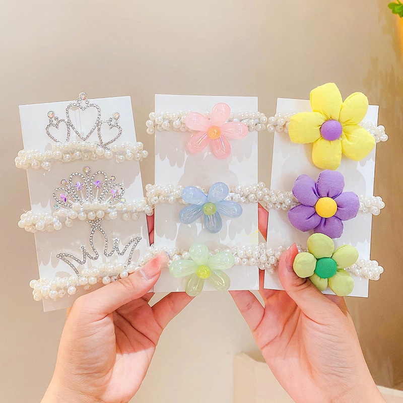 Dây Buộc Tóc Hình Vương Miện Đính Hạt Ngọc Trai Phong Cách Hàn Quốc Cho Nữ