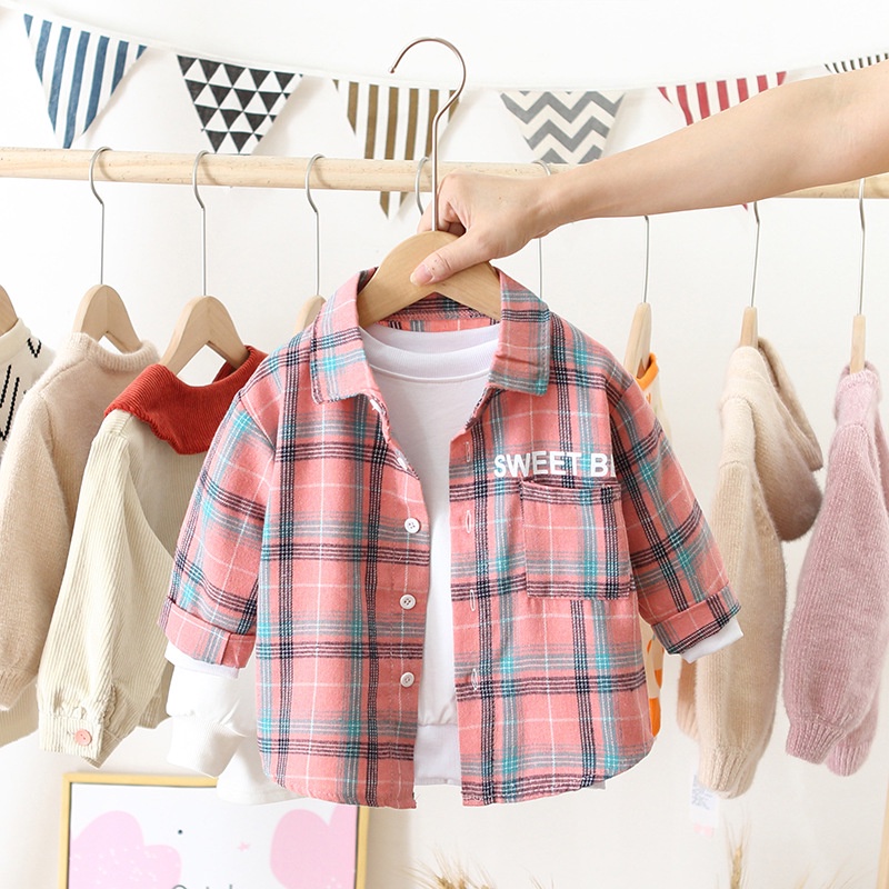 Áo sơ mi tay dài họa tiết caro dành cho bé trai từ 0-5 tuổi