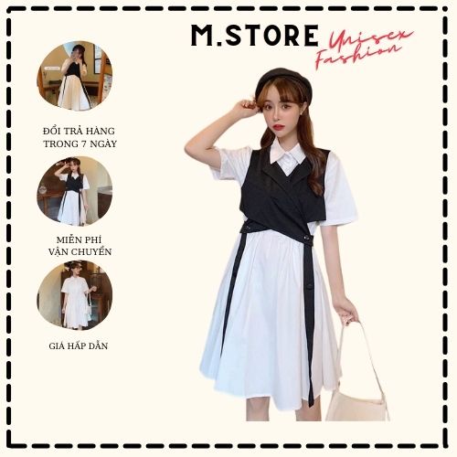 Set Váy Sơ Mi Kèm Gile Đai Tách Cá tính, Phong cách Có Ảnh Thật + Video M.Store