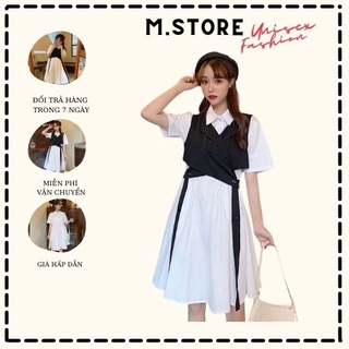 [Hàng Cao Cấp Loại 1]Set Váy Sơ Mi Kèm Gile Đai Tách Cá tính, Phong cách Có Ảnh Thật + Video M.Store