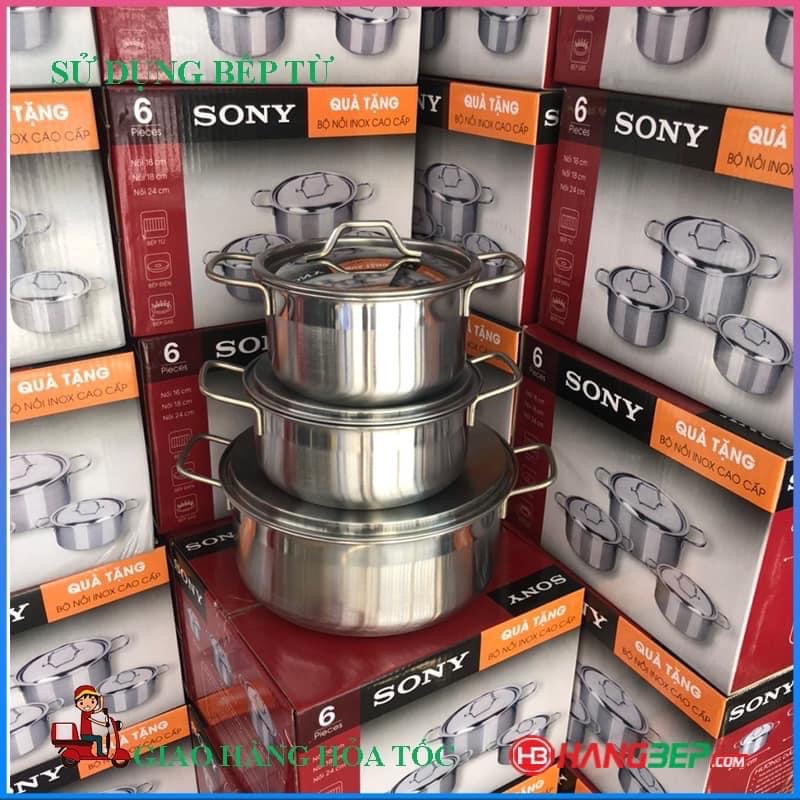 Bộ 3 Nồi Inox SONY- Bộ Nồi Inox Đáy Từ Chống Gỉ Cao Cấp