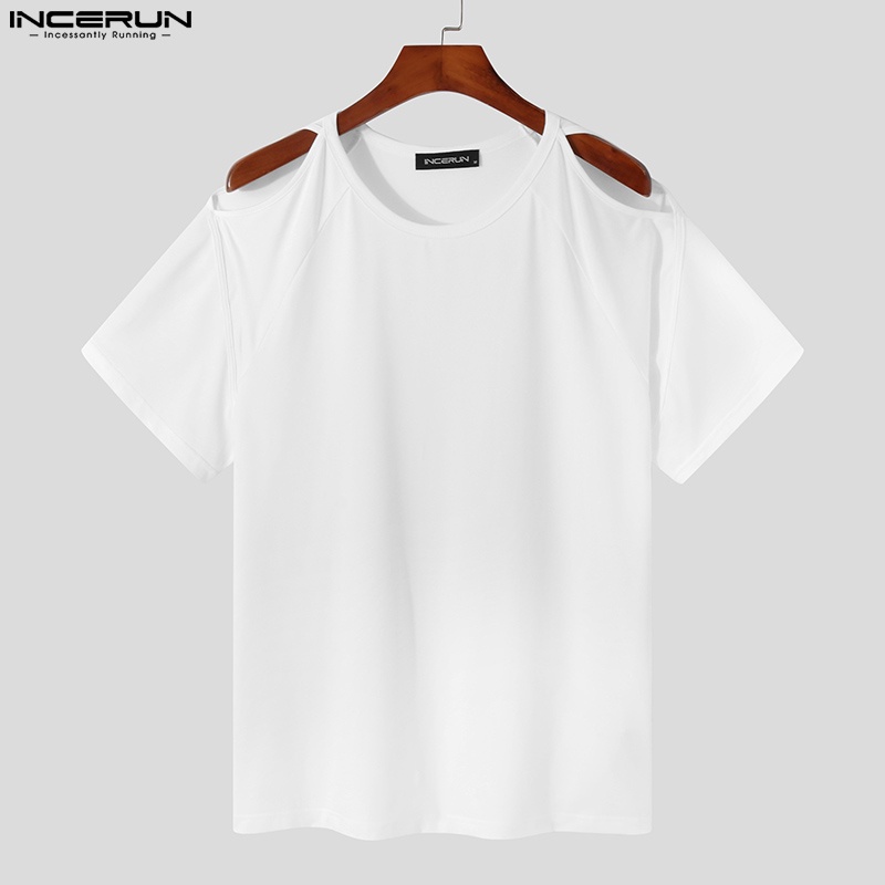 Áo thun INCERUN tay ngắn màu trắng năng động thời trang cho nam