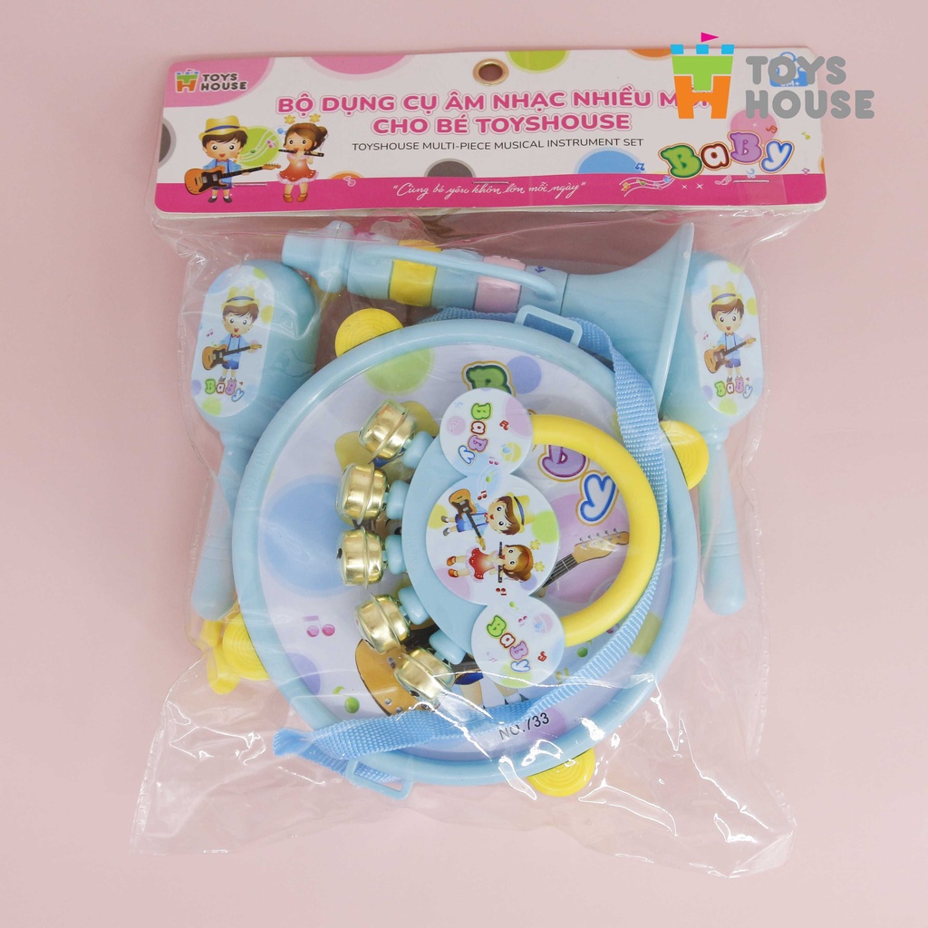 Set đồ chơi 4 món Xúc xắc, lục lạc, kèn, trống Toyshouse dành cho bé từ sơ sinh 733A giúp bé phát triển thính giác
