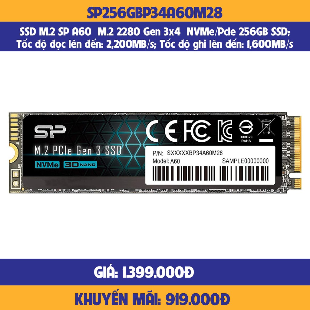 Ổ CỨNG SSD Silicon Power A60 256GB SP256GBP34A60M28-HÀNG CHÍNH HÃNG