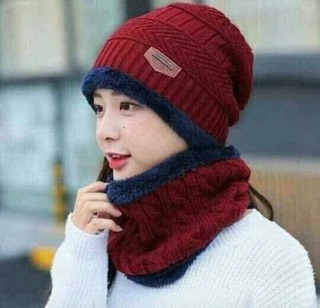 Set 2 món khăn mũ len lông giữ nhiệt nam nữ
