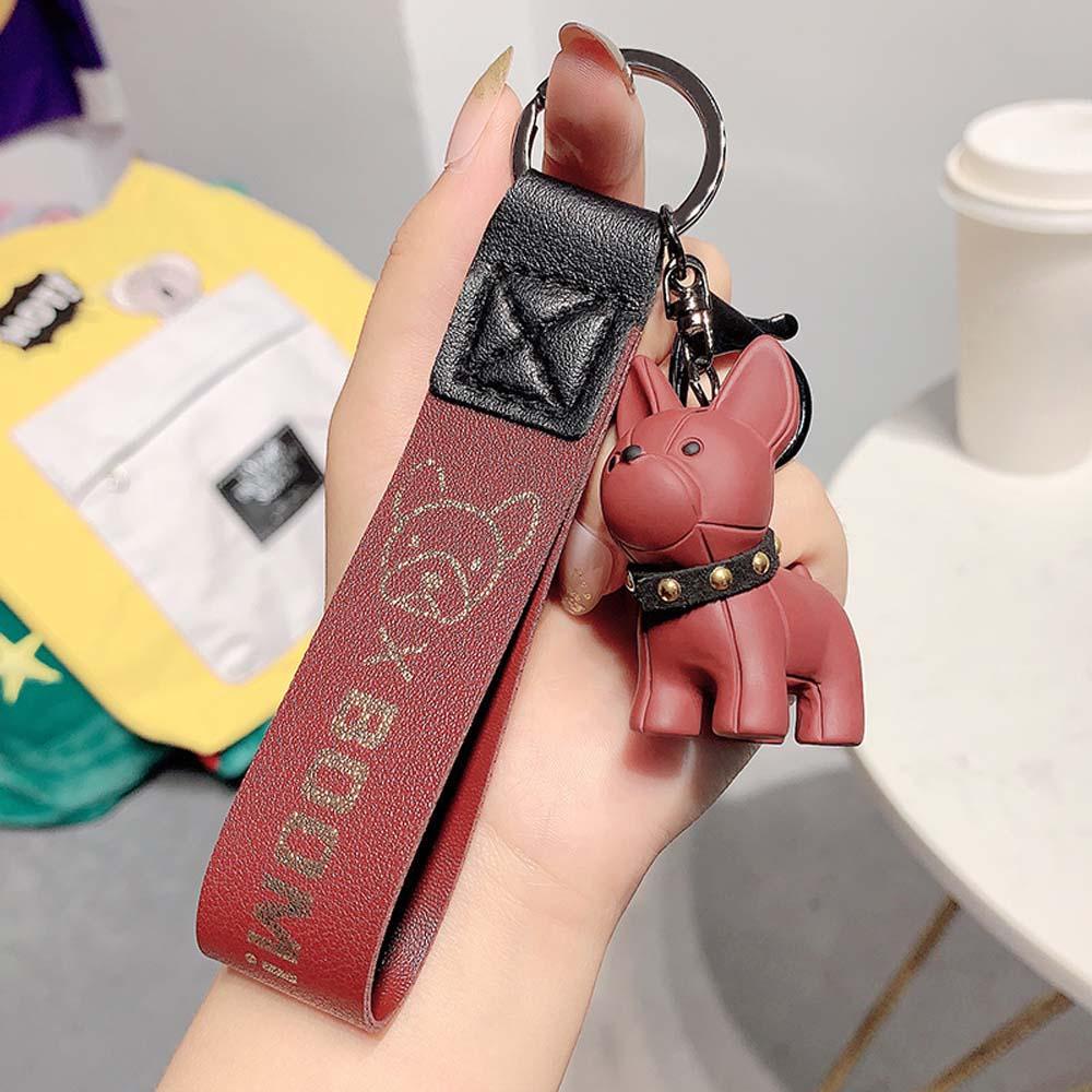 LANFY Móc Khóa Da Hình Chú Chó Chiến Đấu Kiểu Pháp Dễ Thương Cho Nam Và Nữ